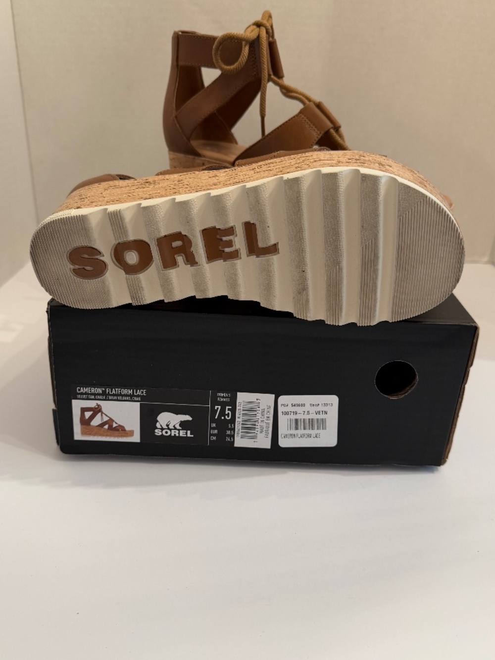 SOREL CAMERON FLATFORM LACE Size: 7.5 Color: Velvet Tan, Chalk - Picture 7 of 10